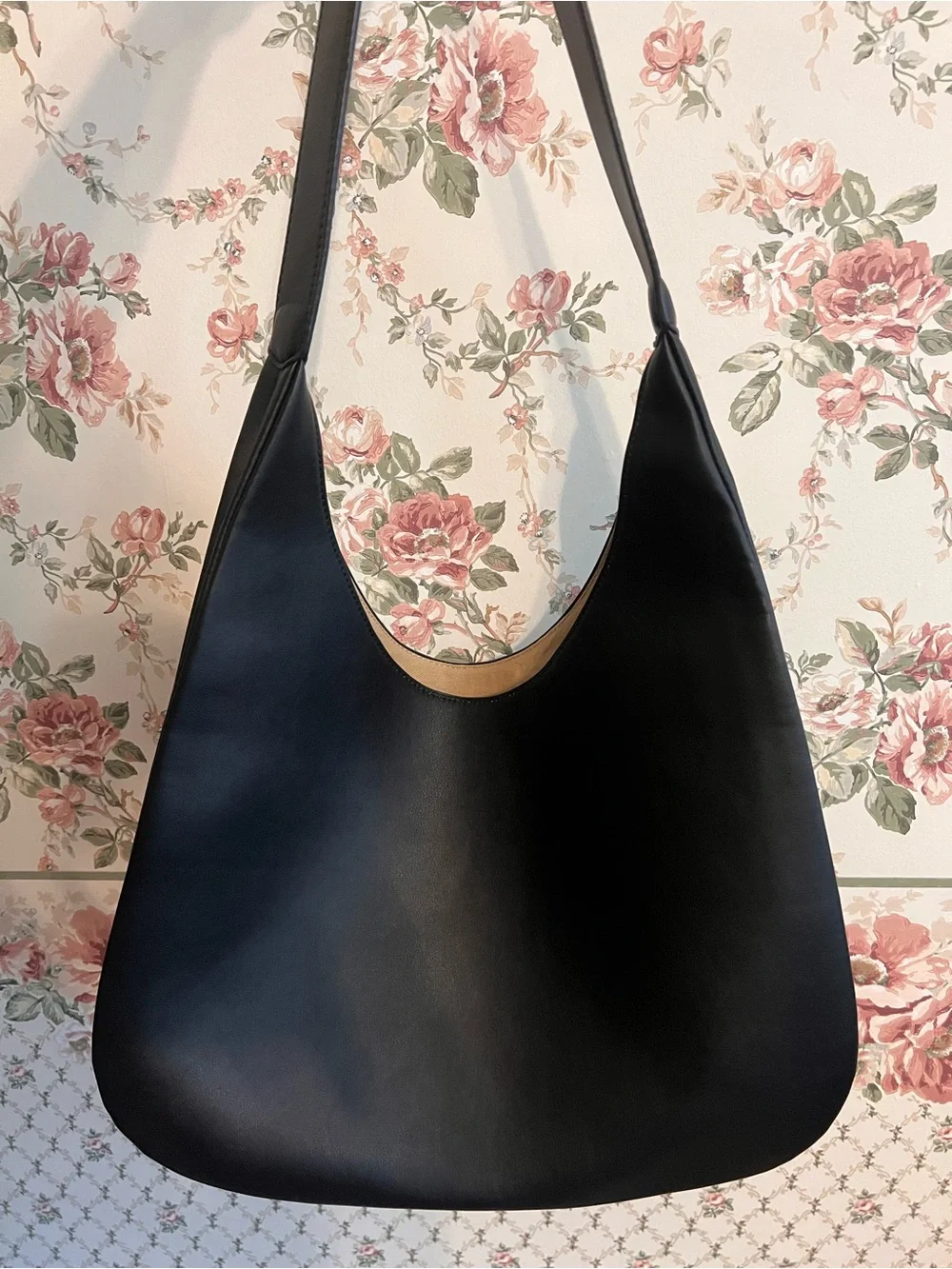 Jacquemus Black Leather Shoulder Bag large hobo curved moon sleek gold logo